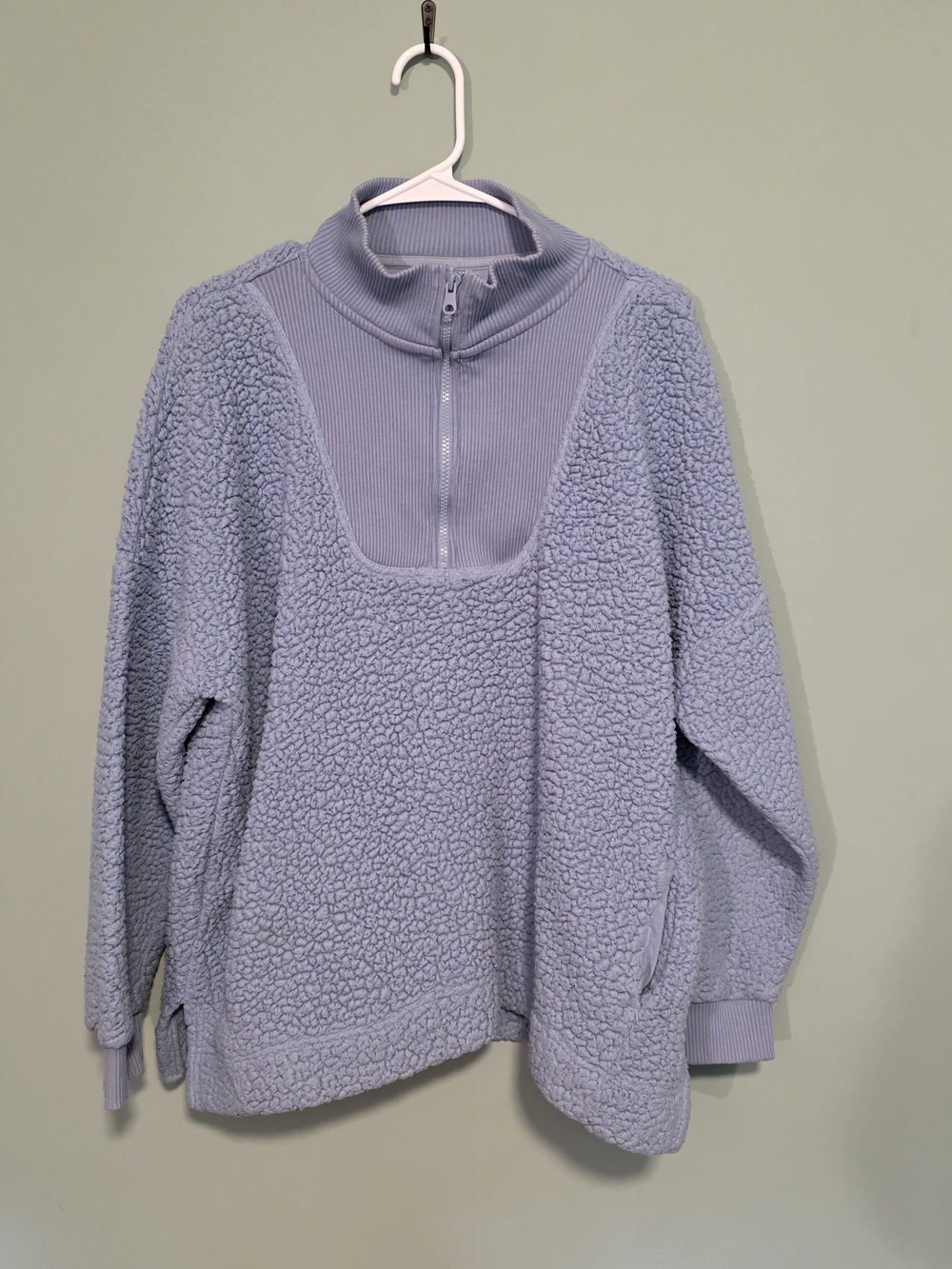 aerie Soft Lavender Teddy Sherpa Quarter-Zip Pullover